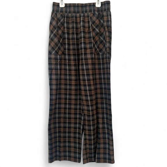 NEW Natural Life Wide-Leg Plaid Flannel Pants Black and Brown Medium - Picture 4 of 8